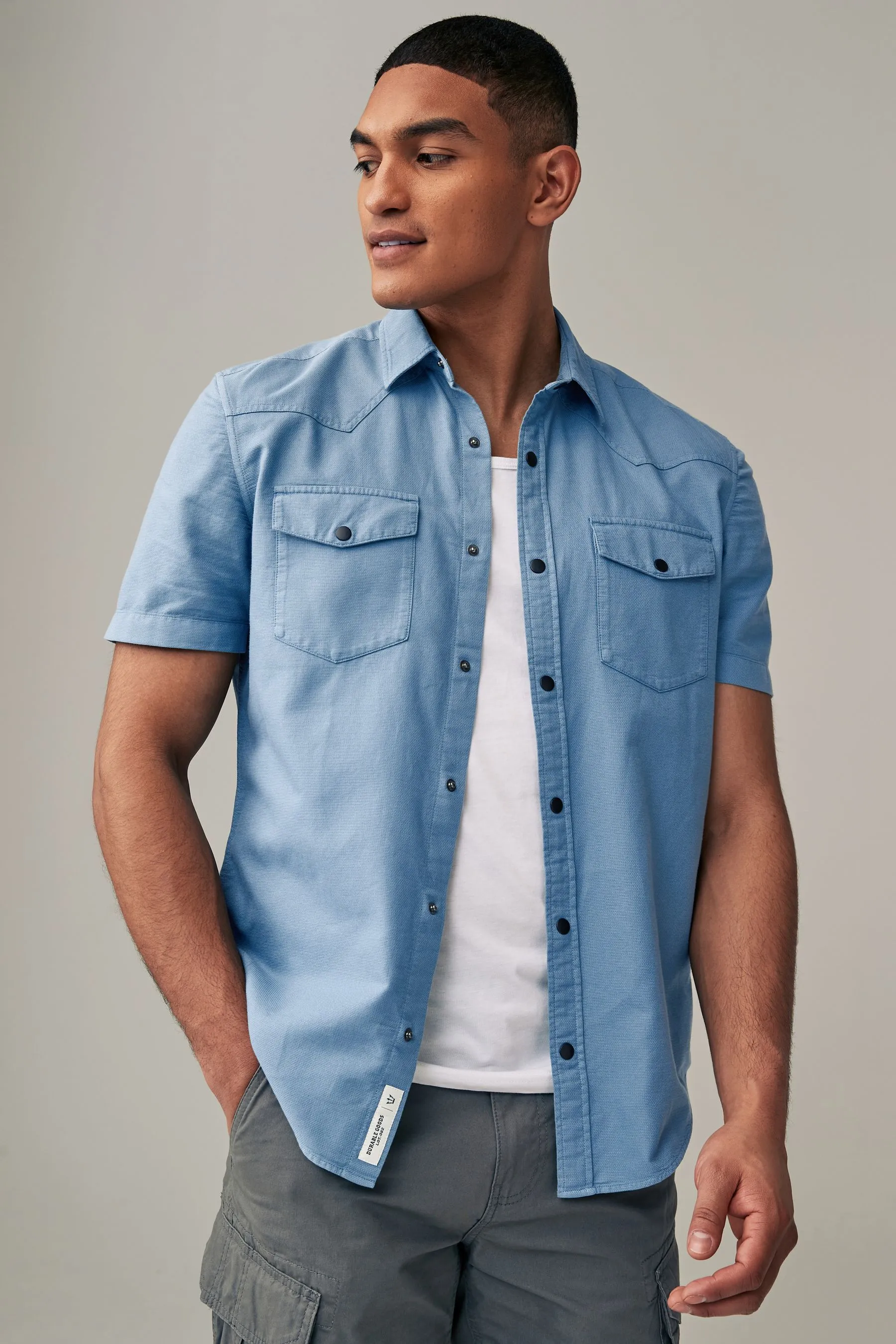 100% Cotone Camicia Western Maniche corte testurizzate    