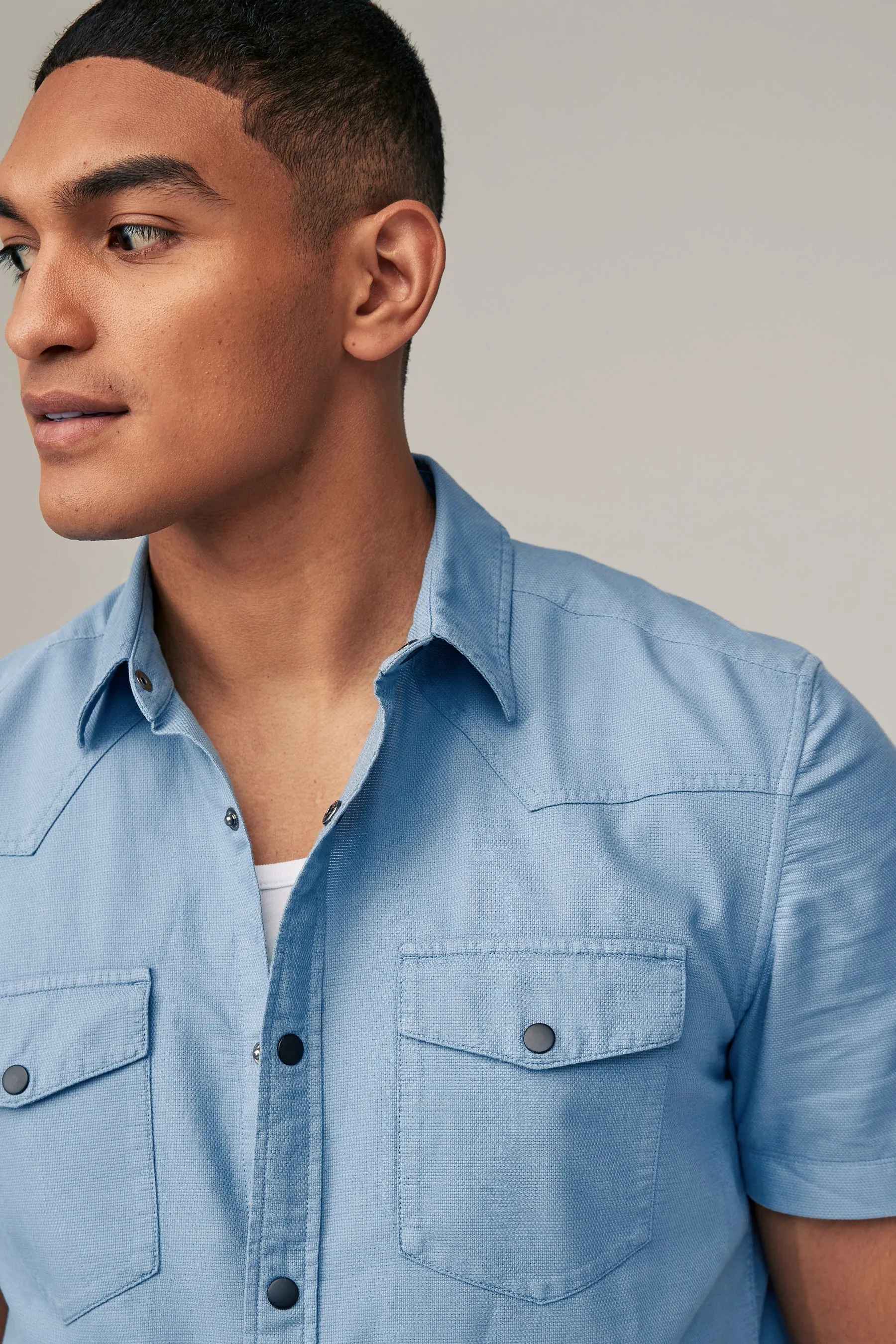 100% Cotone Camicia Western Maniche corte testurizzate    