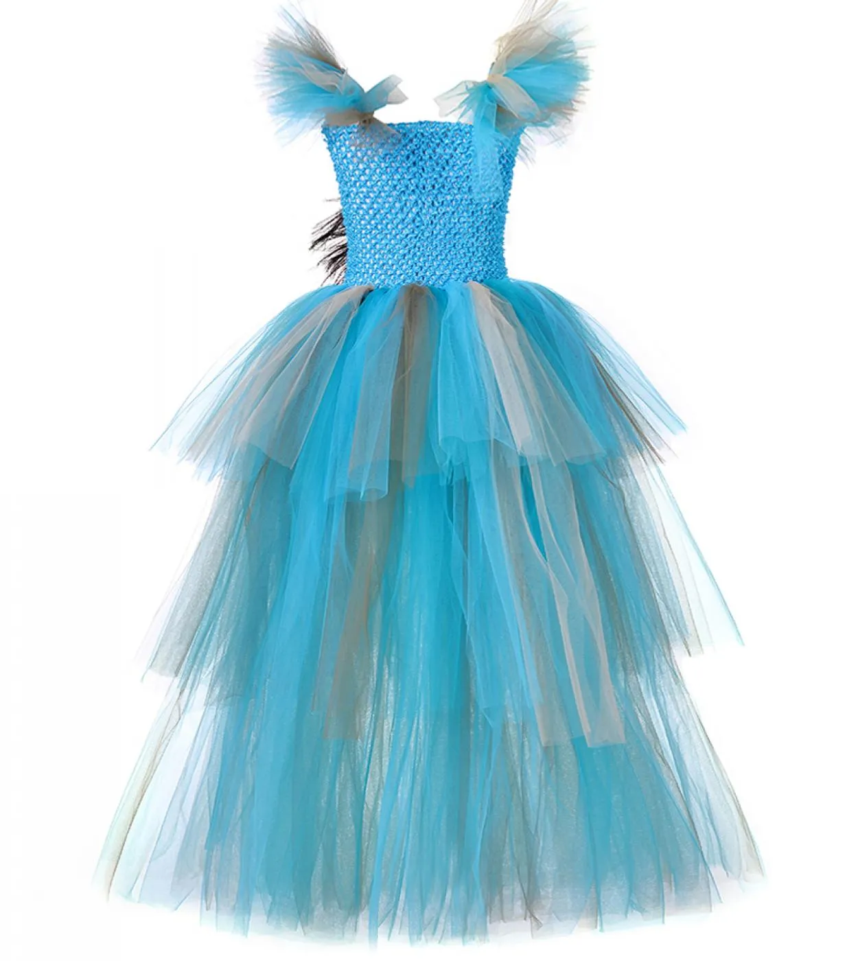 3 abiti lunghi pavone a strati per ragazze Pageant Halloween Party Costumes per bambini Fancy Tutu Dress Tiered Princess Ball