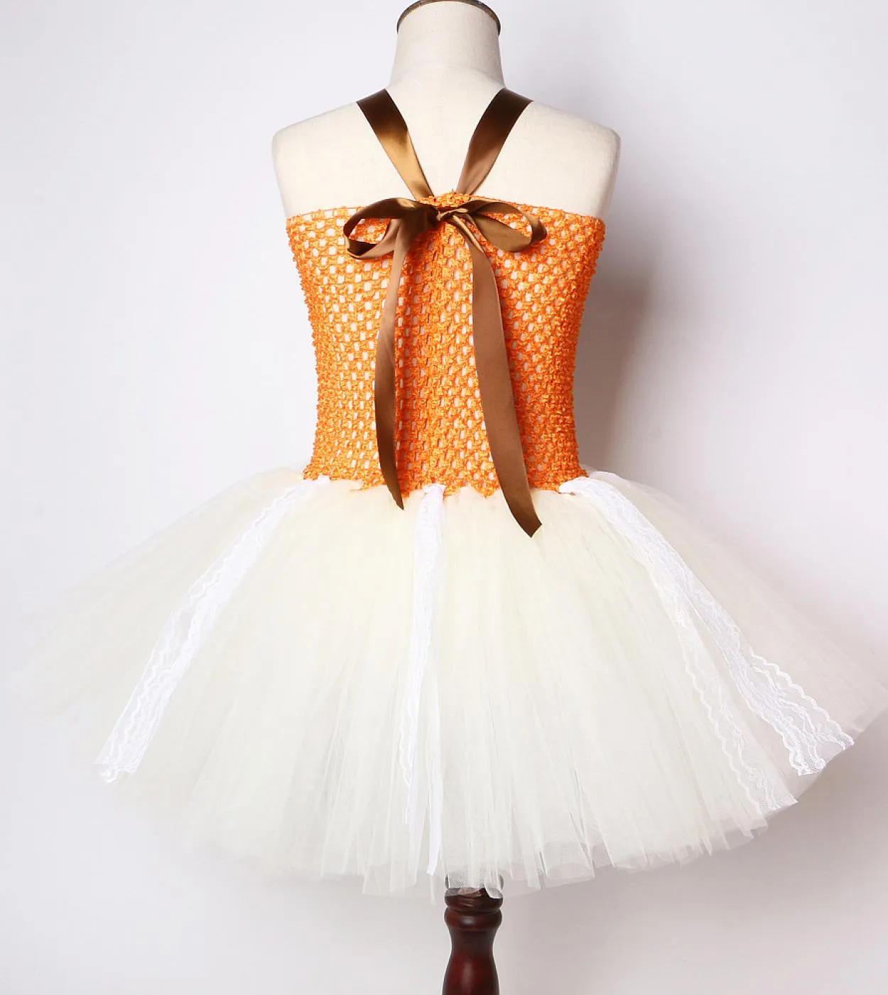 Abiti da principessa beige arancioni per neonate Vesti costume per bambini Tutù di Halloween con corona di fiori in pizzo Nascit