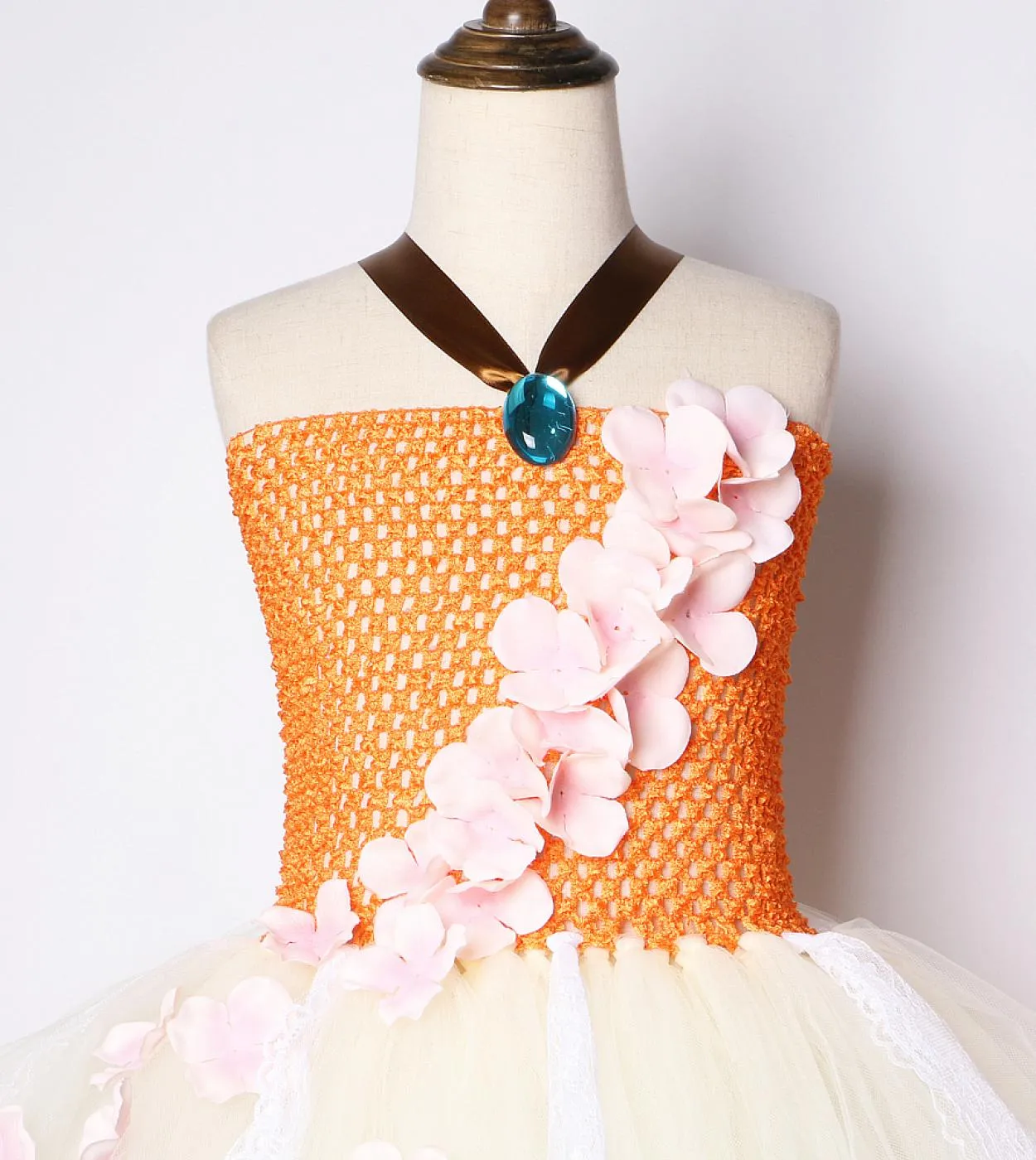 Abiti da principessa beige arancioni per neonate Vesti costume per bambini Tutù di Halloween con corona di fiori in pizzo Nascit