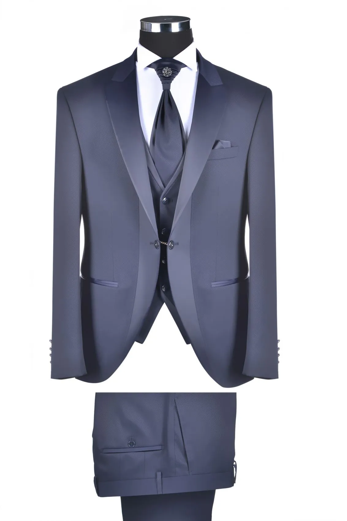 Abito da sposo blu slim fit baggi con petto a lancia
