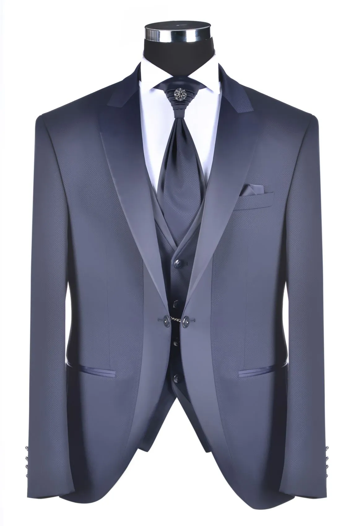 Abito da sposo blu slim fit baggi con petto a lancia