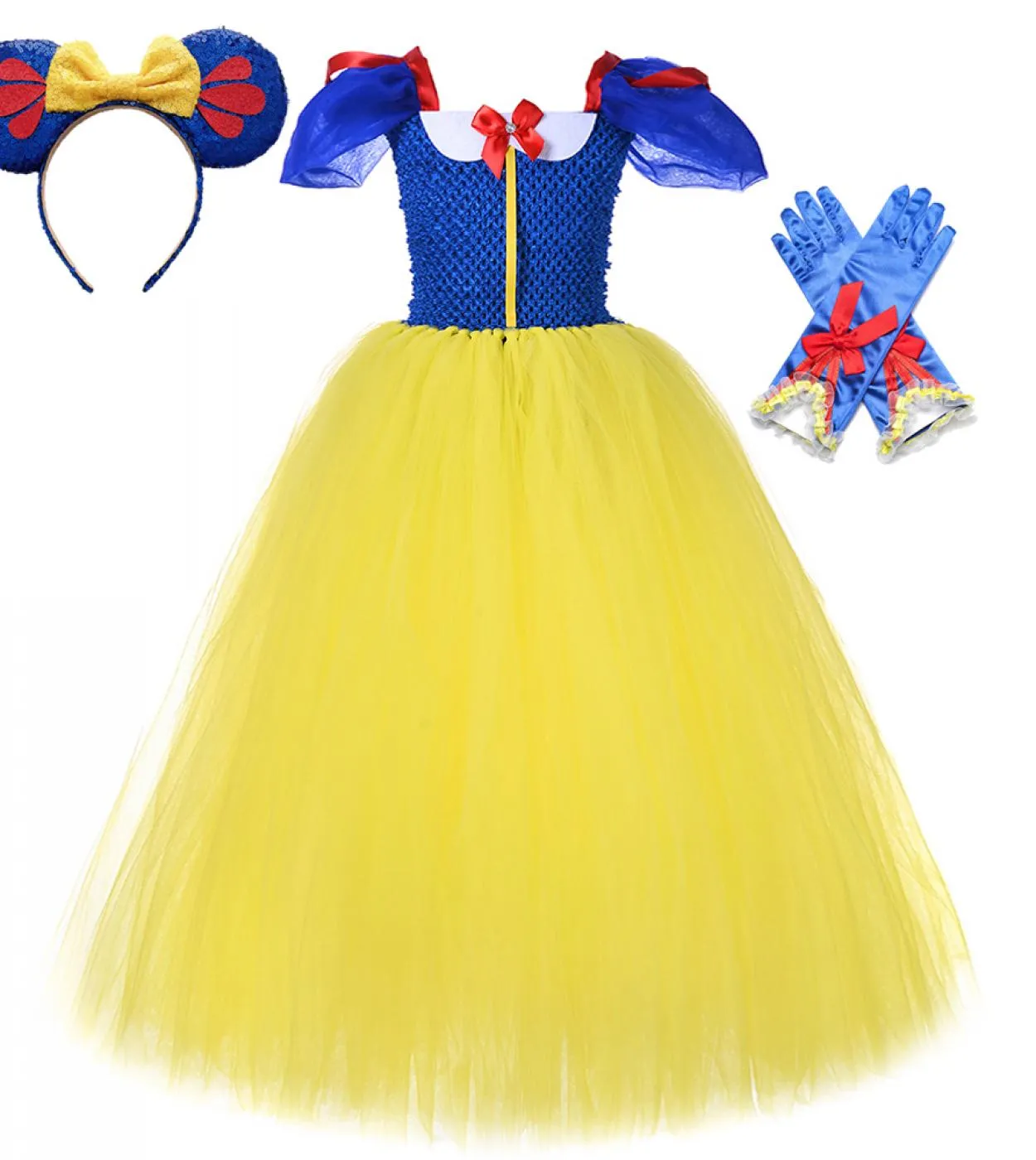 Abito lungo tutu bianco come la neve per ragazze Costume di carnevale di Halloween per bambini Vestito da festa di compleanno co