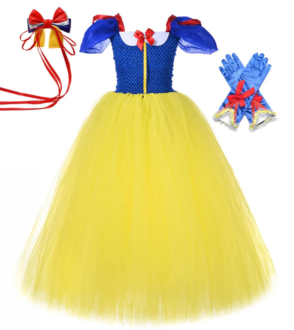 Abito lungo tutu bianco come la neve per ragazze Costume di carnevale di Halloween per bambini Vestito da festa di compleanno co