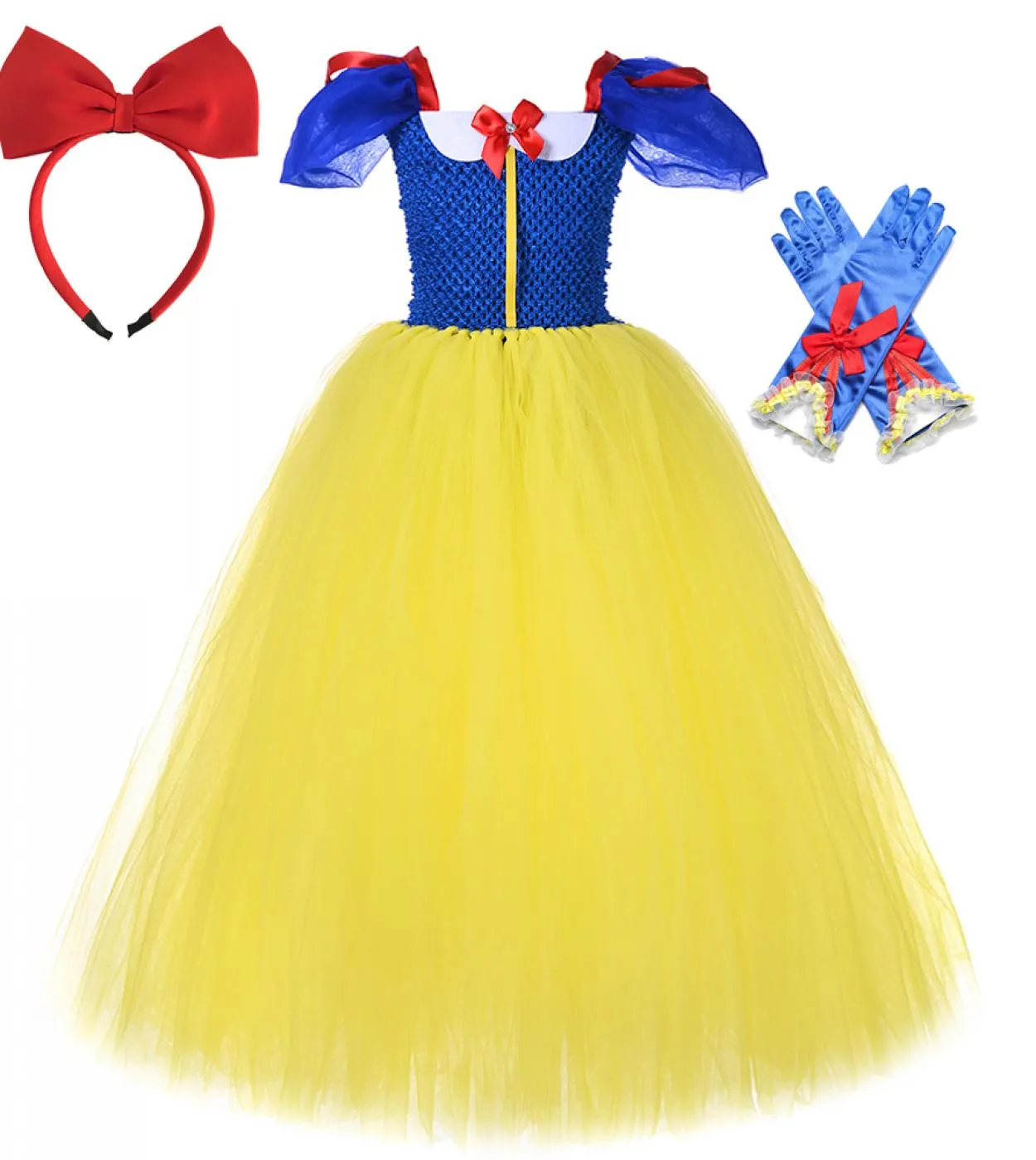 Abito lungo tutu bianco come la neve per ragazze Costume di carnevale di Halloween per bambini Vestito da festa di compleanno co