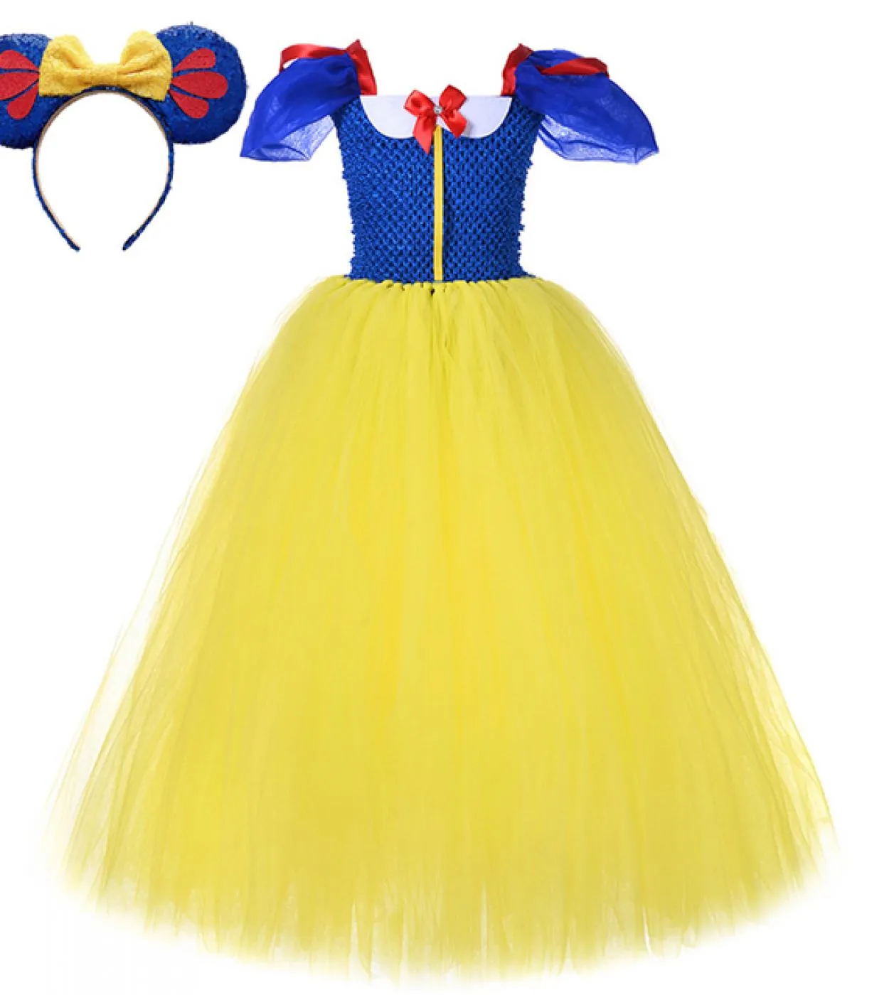 Abito lungo tutu bianco come la neve per ragazze Costume di carnevale di Halloween per bambini Vestito da festa di compleanno co