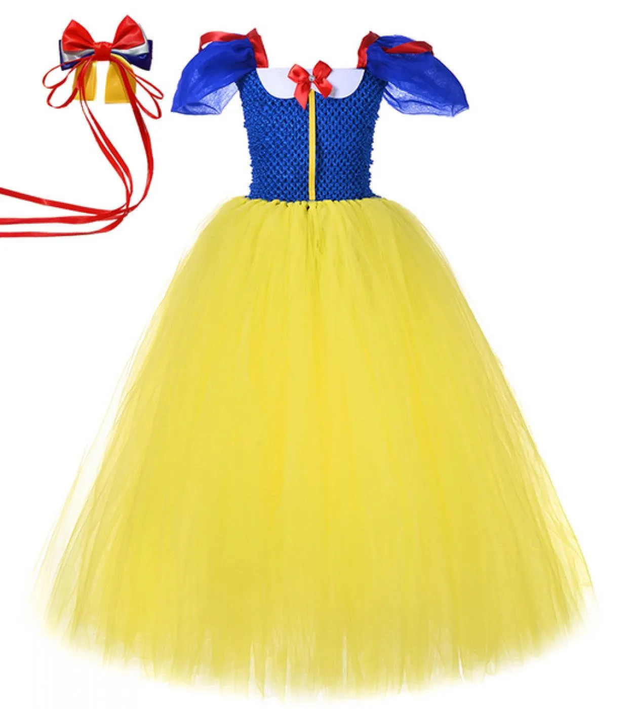 Abito lungo tutu bianco come la neve per ragazze Costume di carnevale di Halloween per bambini Vestito da festa di compleanno co