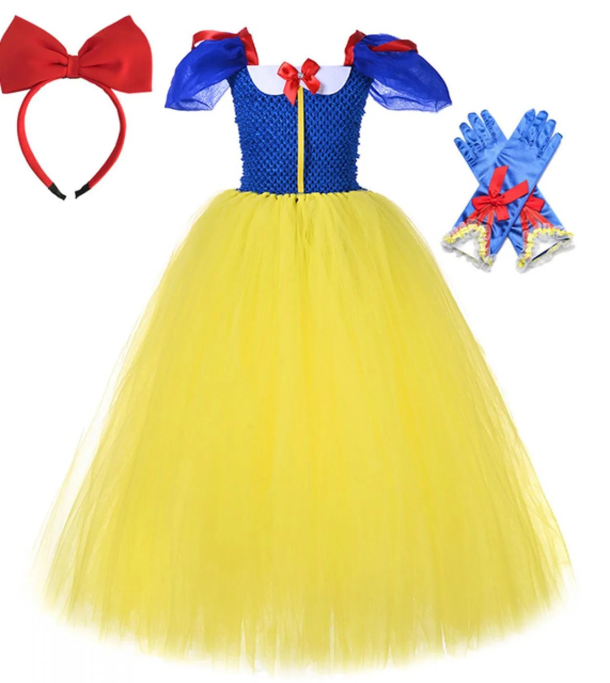 Abito lungo tutu bianco come la neve per ragazze Costume di carnevale di Halloween per bambini Vestito da festa di compleanno co