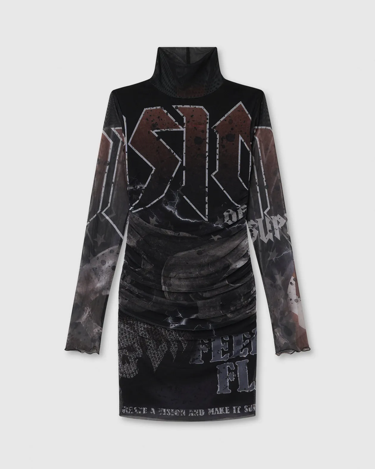 ABITO MIDI NERO CON GRAFICHE ROCK
