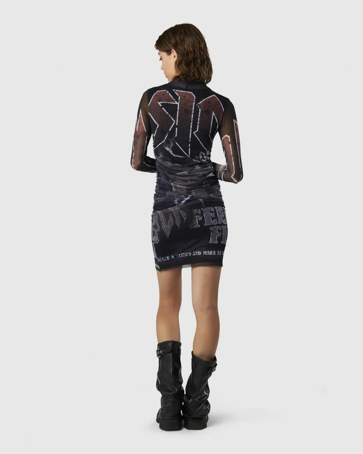 ABITO MIDI NERO CON GRAFICHE ROCK