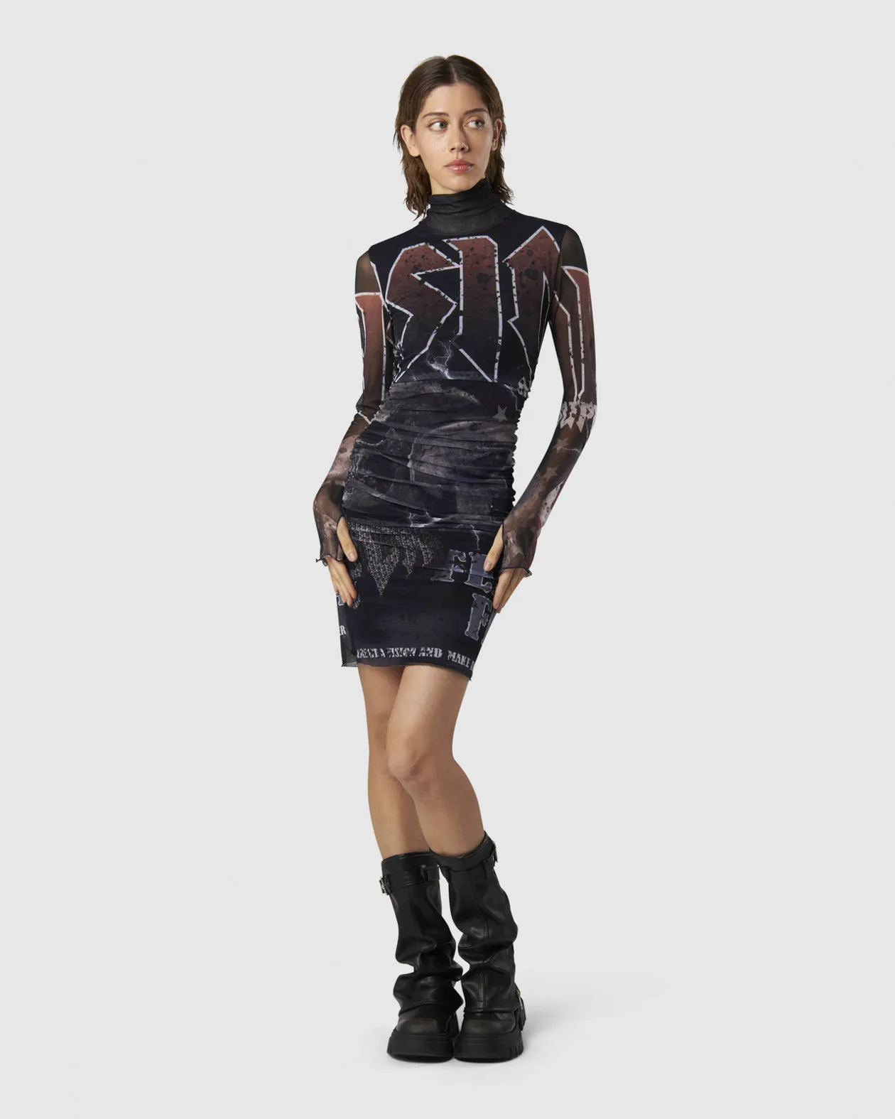 ABITO MIDI NERO CON GRAFICHE ROCK