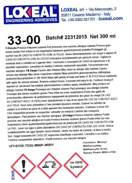 Adesivo acrilico 33-00 LOXEAL fissaggio rapido per uso generale 300ml