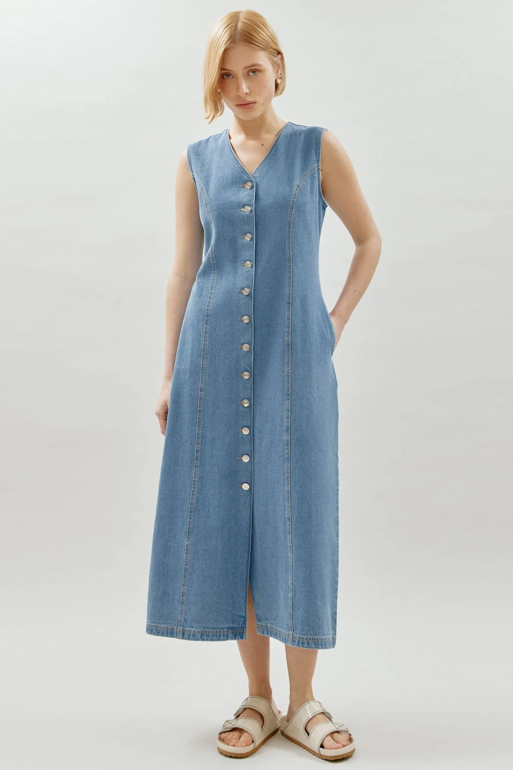 Albaray Blu - Abito di jeans con bottoni