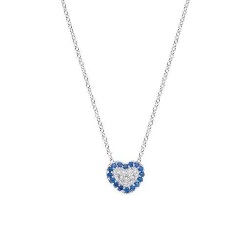 AMEN  Collana Cuore Zirconi Bianchi e Blu