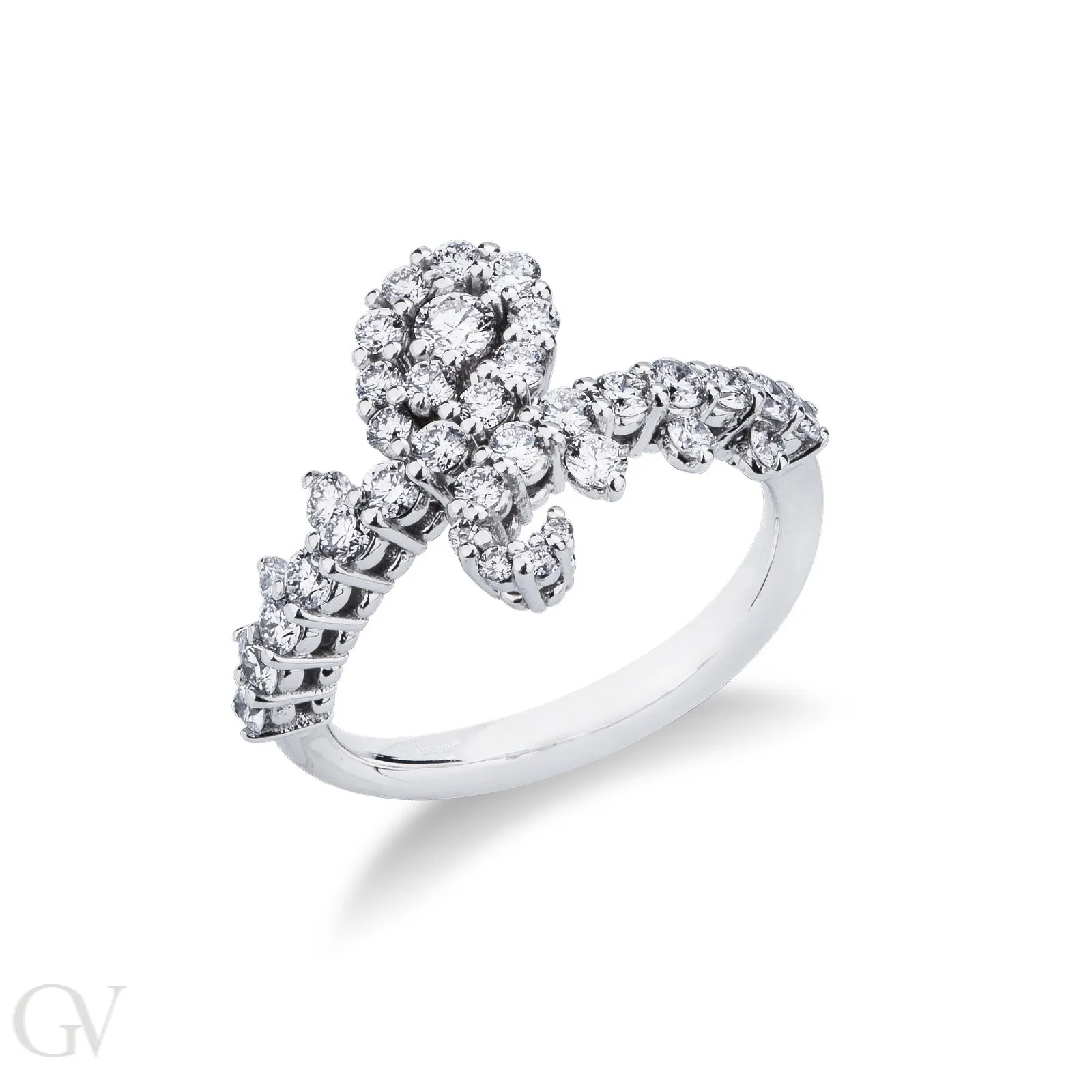 Anello fantasia in oro bianco 18k con diamanti