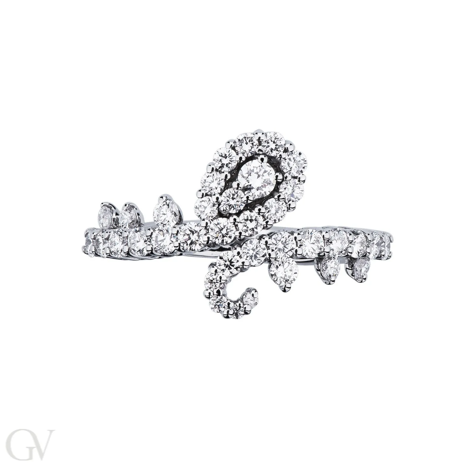 Anello fantasia in oro bianco 18k con diamanti