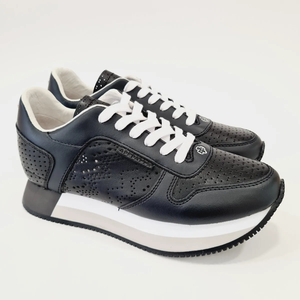 Apepazza sneakers fondo gomma + zeppa interna alta 4,5 cm. pelle blackrif.666