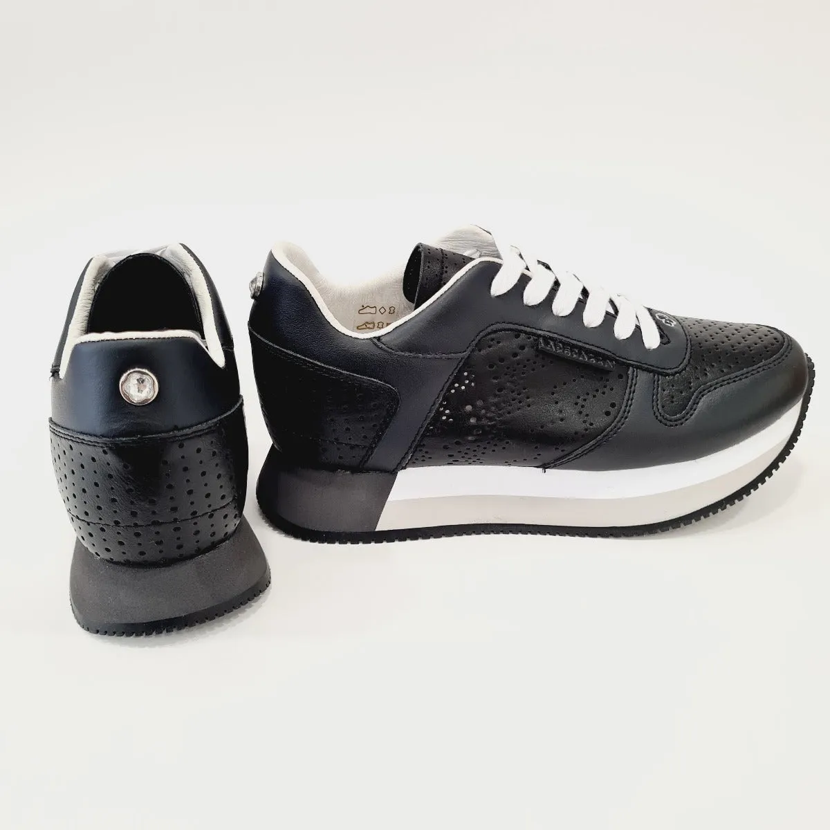 Apepazza sneakers fondo gomma + zeppa interna alta 4,5 cm. pelle blackrif.666