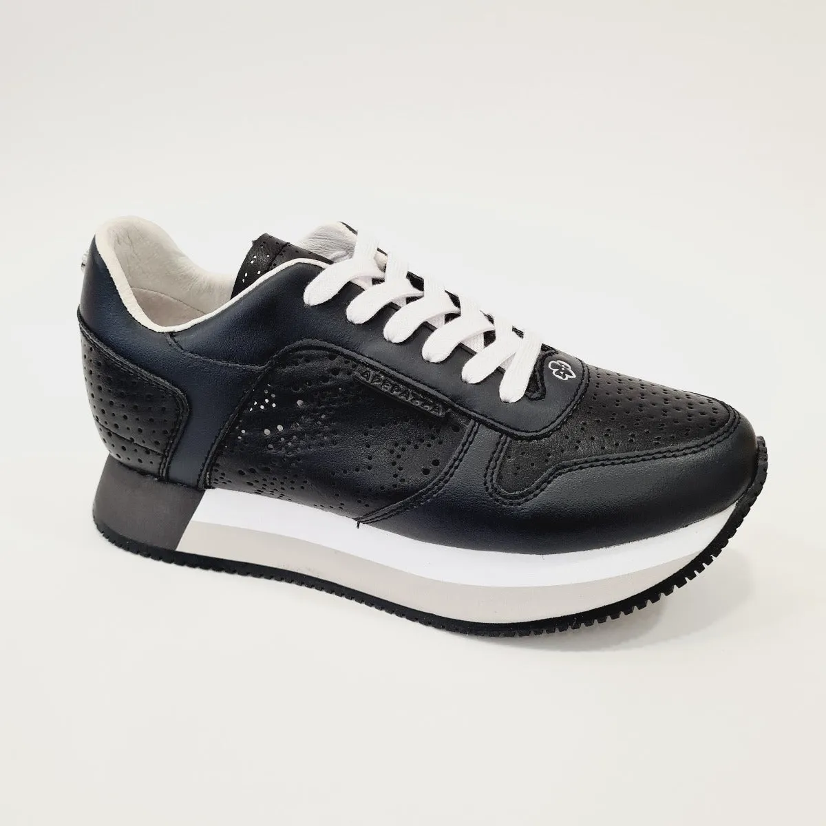 Apepazza sneakers fondo gomma + zeppa interna alta 4,5 cm. pelle blackrif.666