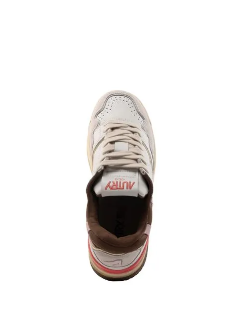 AUTRY     Sneakers Autry CLC in pelle e suede Bianco/Marrone/Pink