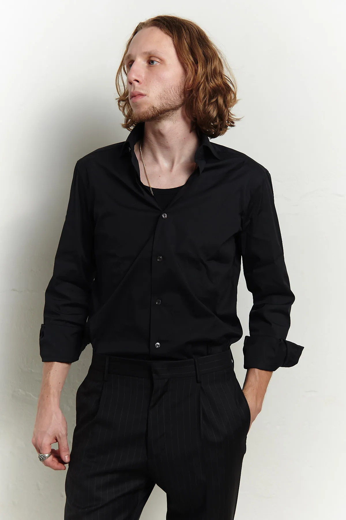 Barba Napoli Camicia classica in popeline stretch nero