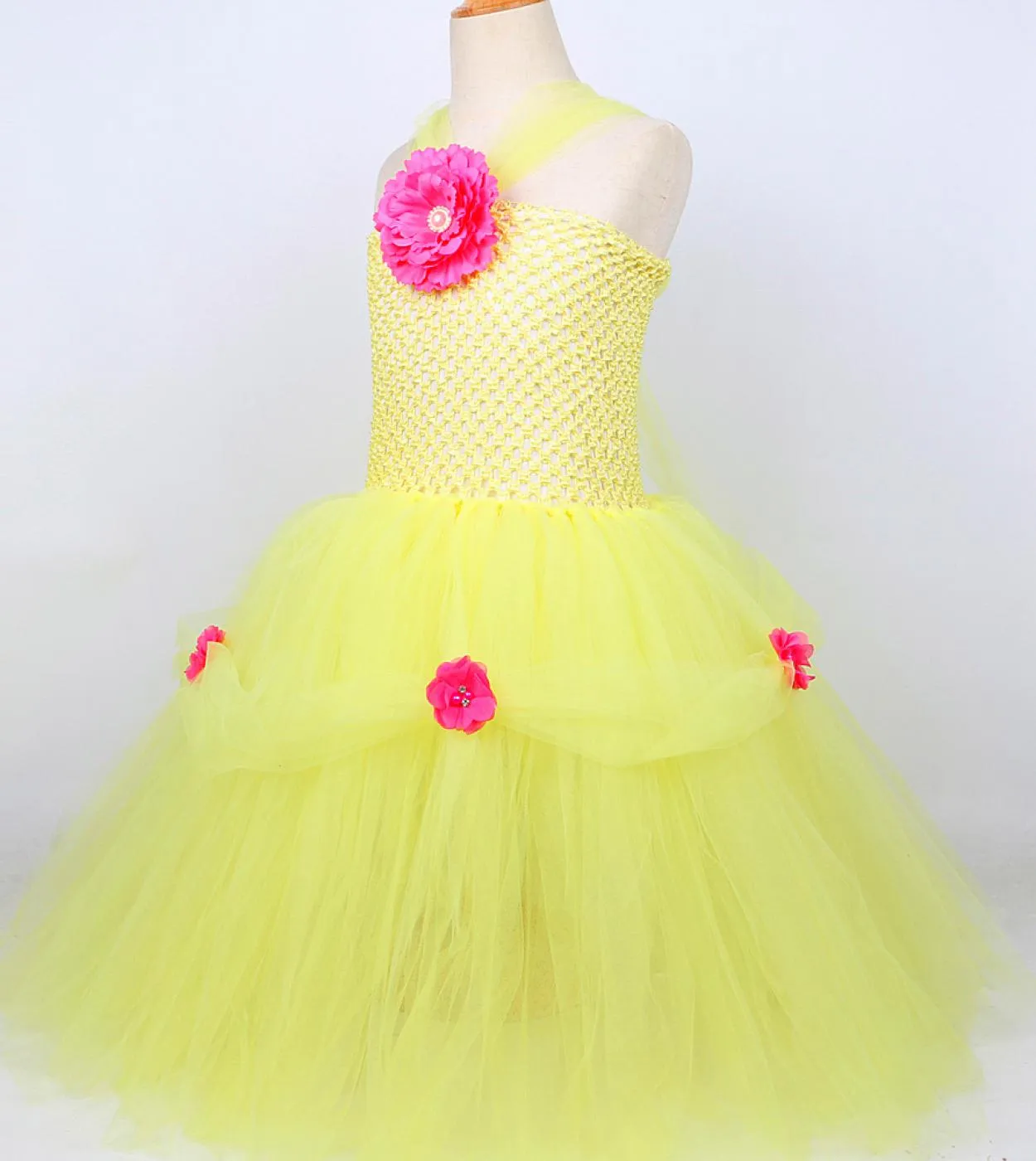 Belle Princess Costume Girls Long Tutu Dress With Crown Guanti Bambini Fancy Dress Halloween Birthday Party Outfit Girl B