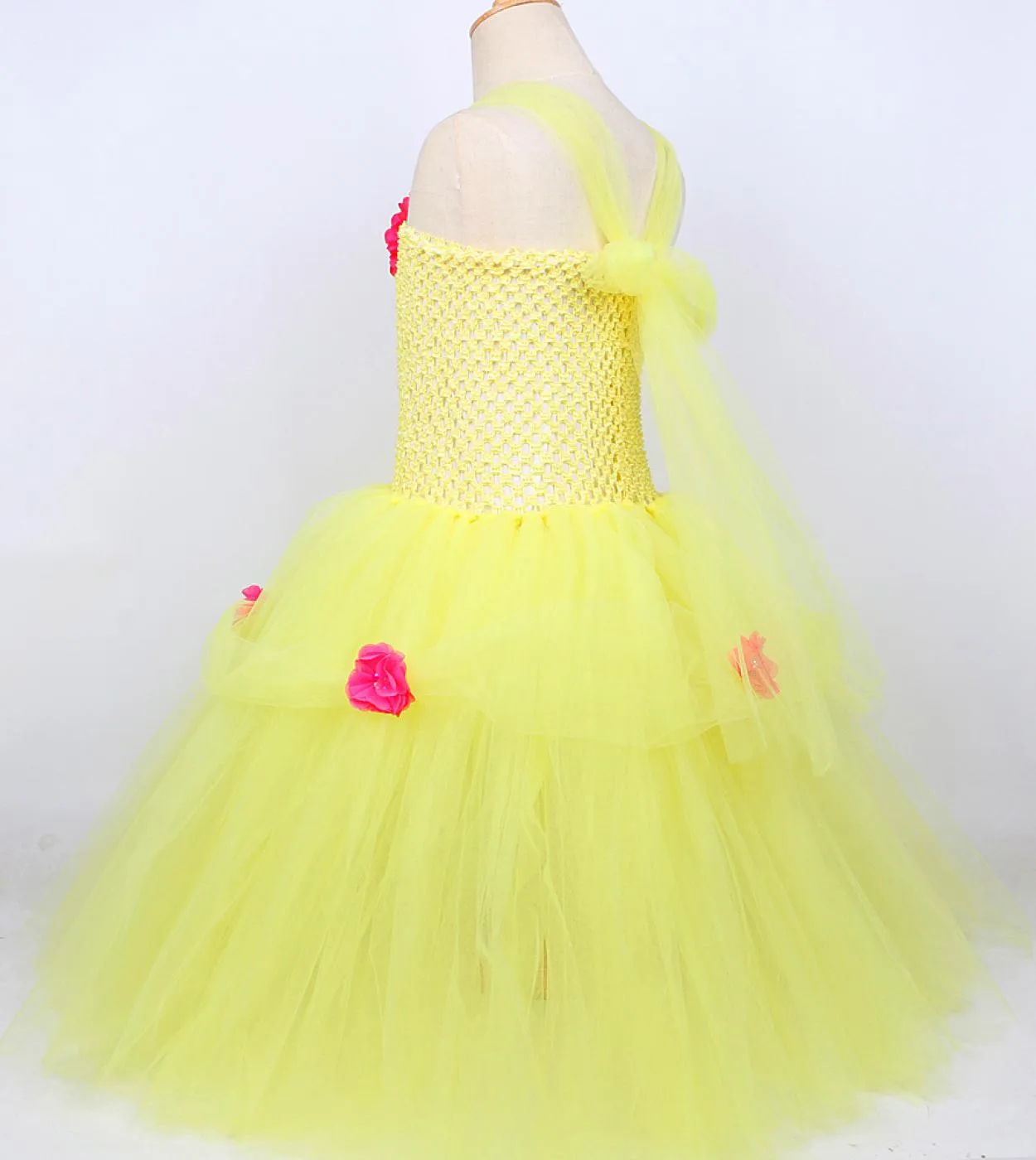 Belle Princess Costume Girls Long Tutu Dress With Crown Guanti Bambini Fancy Dress Halloween Birthday Party Outfit Girl B