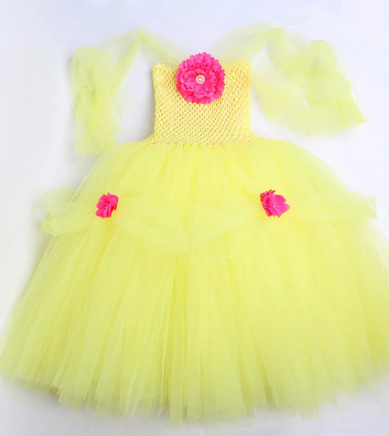Belle Princess Costume Girls Long Tutu Dress With Crown Guanti Bambini Fancy Dress Halloween Birthday Party Outfit Girl B