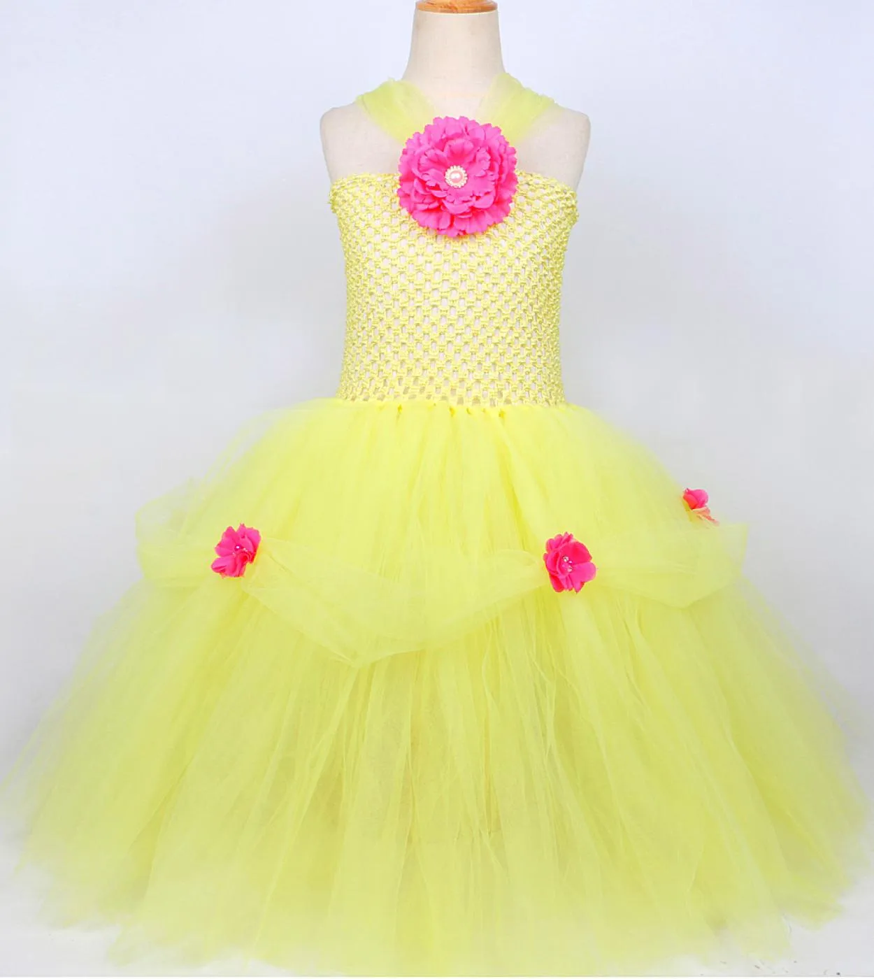 Belle Princess Costume Girls Long Tutu Dress With Crown Guanti Bambini Fancy Dress Halloween Birthday Party Outfit Girl B