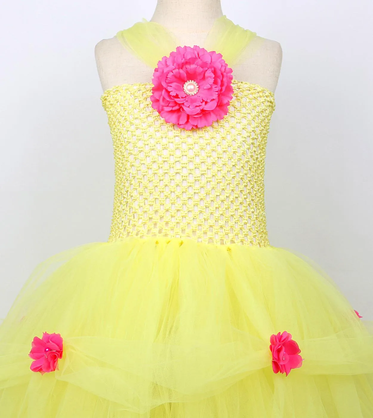 Belle Princess Costume Girls Long Tutu Dress With Crown Guanti Bambini Fancy Dress Halloween Birthday Party Outfit Girl B