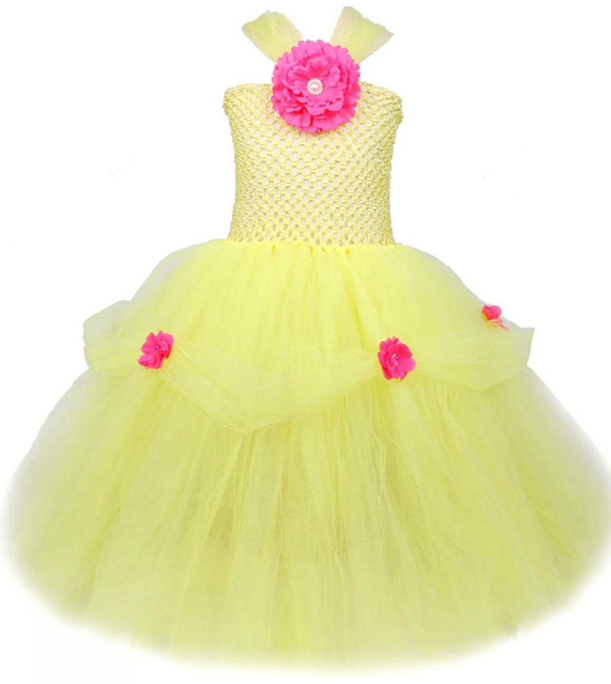 Belle Princess Costume Girls Long Tutu Dress With Crown Guanti Bambini Fancy Dress Halloween Birthday Party Outfit Girl B