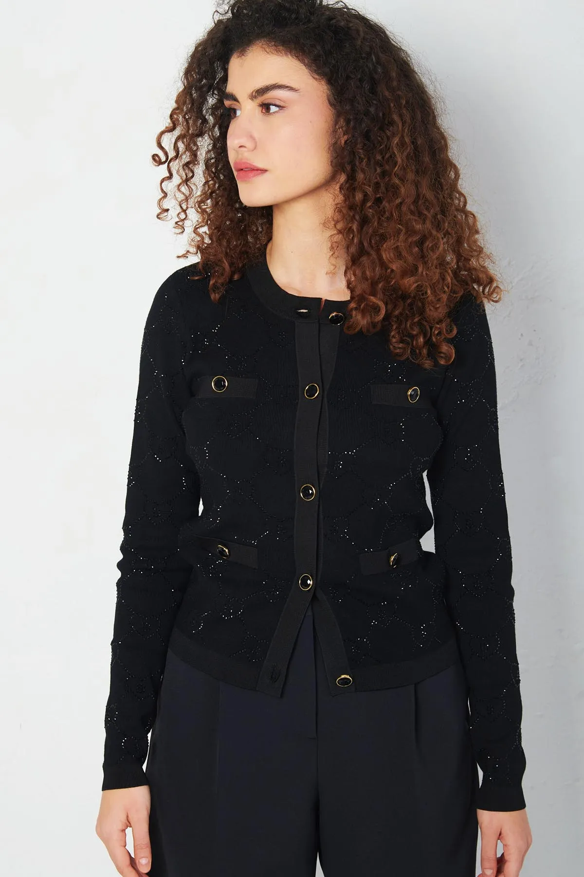 BLUGIRL Cardigan con logo monogram in strass