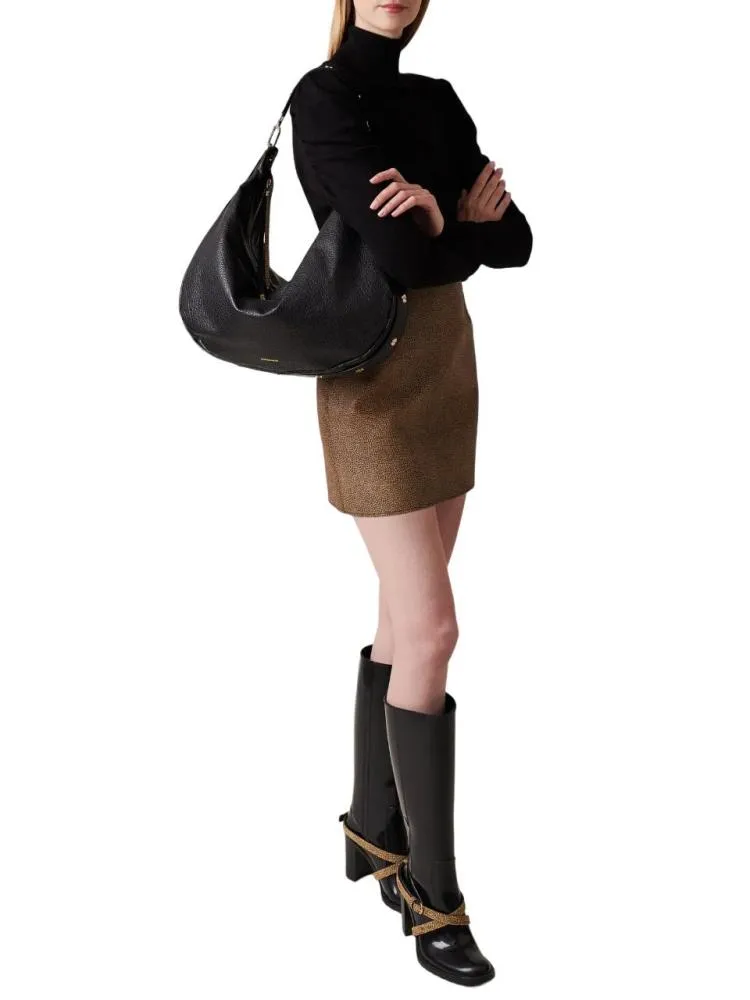 BORSA A SPALLA BORBONESE OYSTER HOBO LARGE IN VITELLO STAMPATO 923529 AV9 100 NERO
