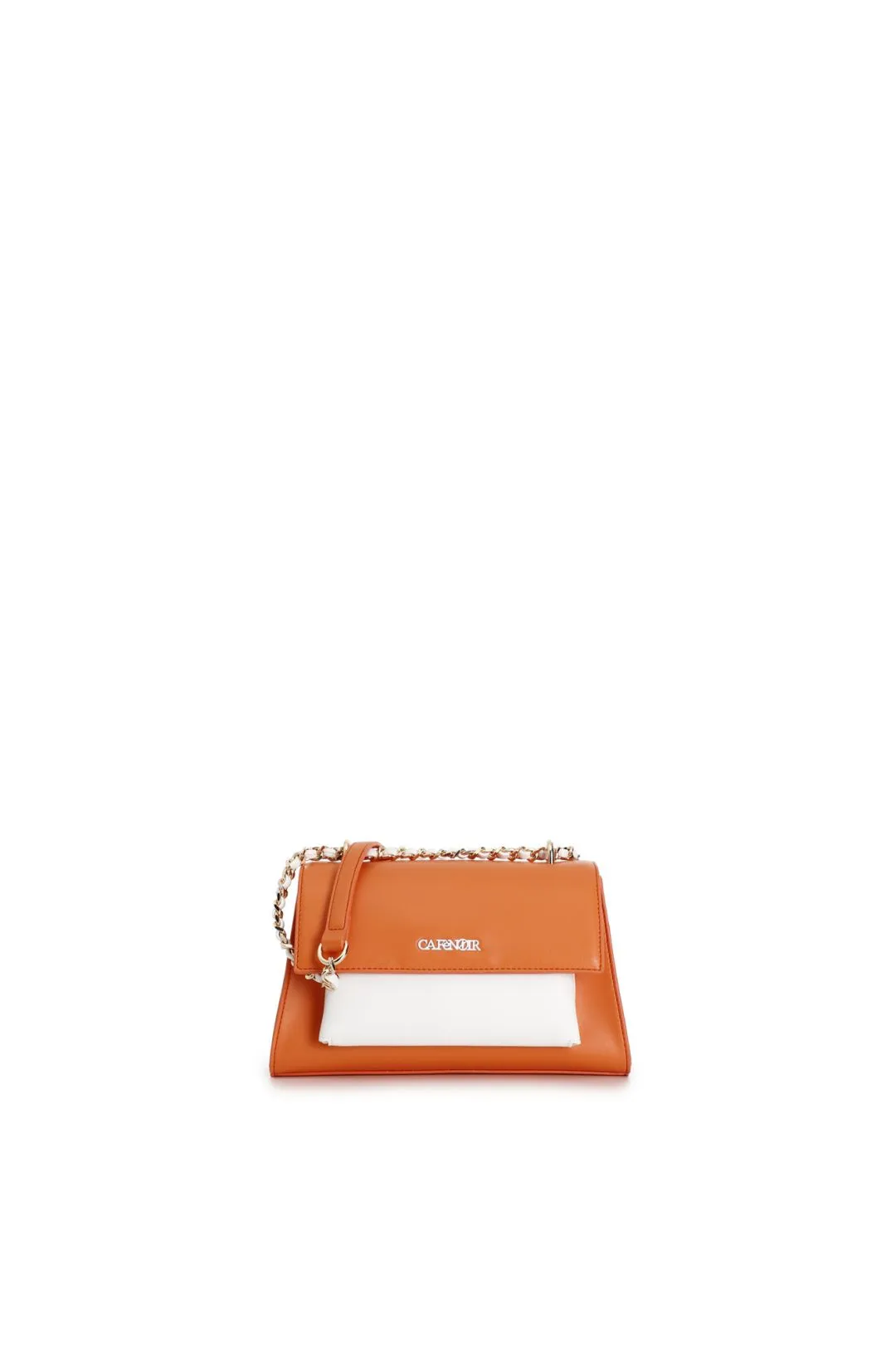 borsa a trapezio con tasca e pattina arancio