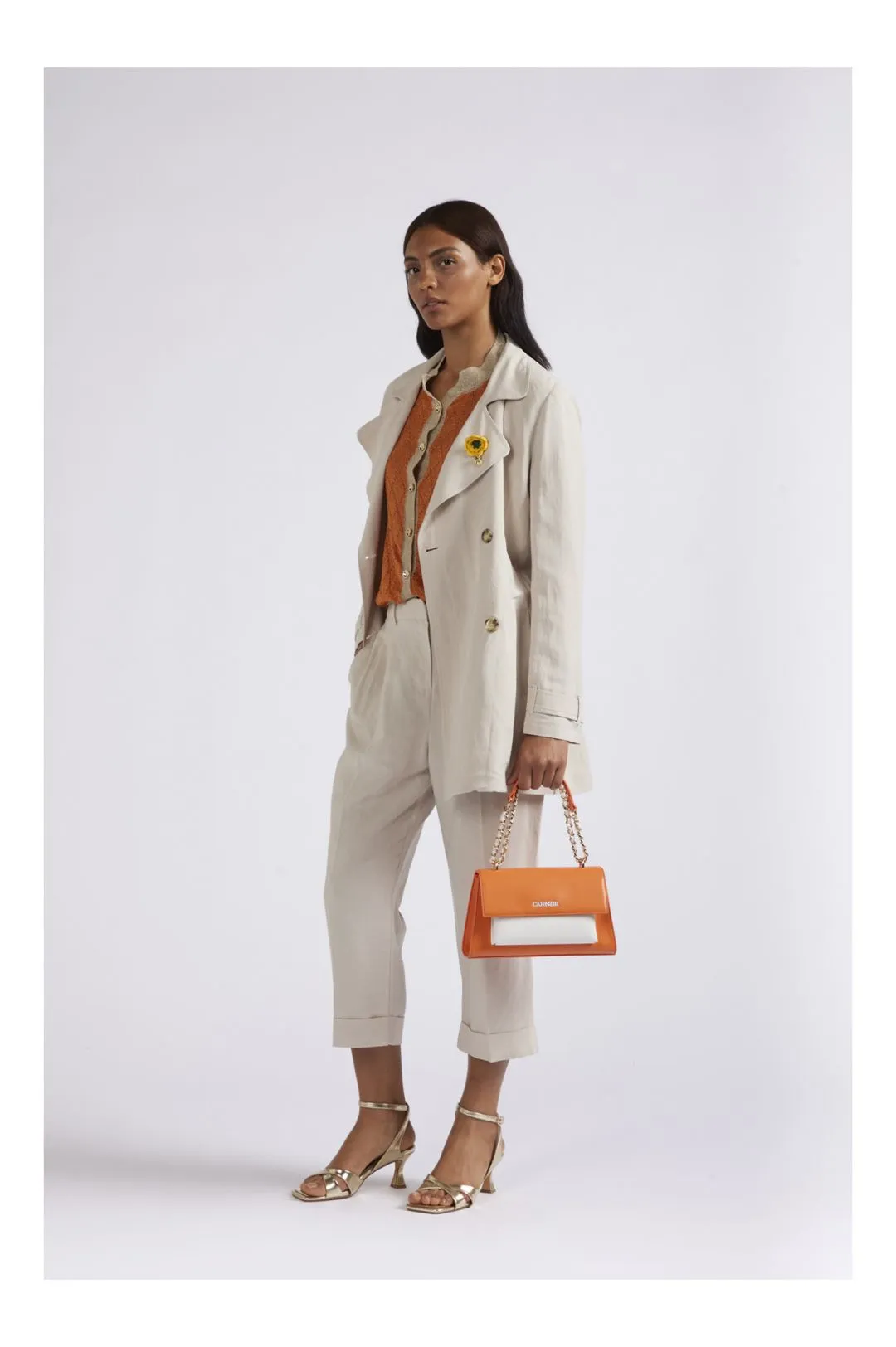 borsa a trapezio con tasca e pattina arancio