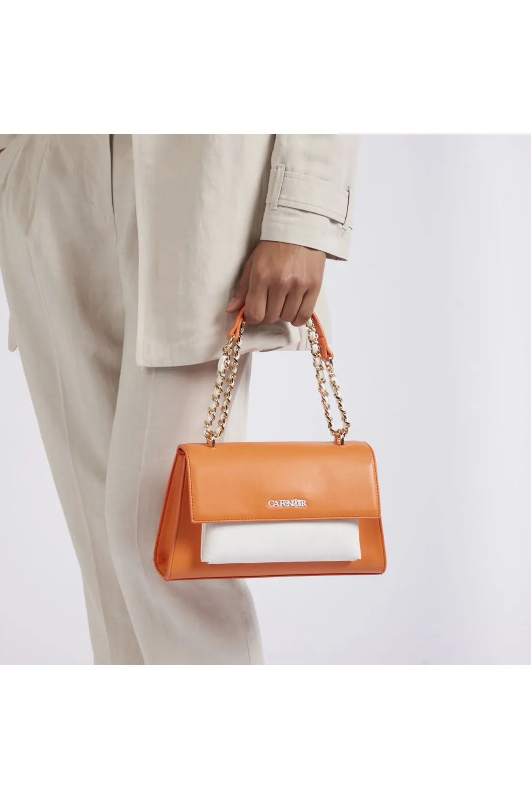 borsa a trapezio con tasca e pattina arancio
