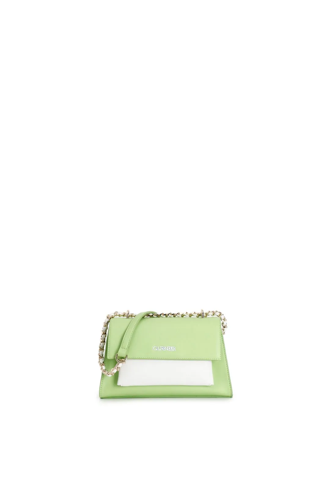 borsa a trapezio con tasca e pattina verde mela