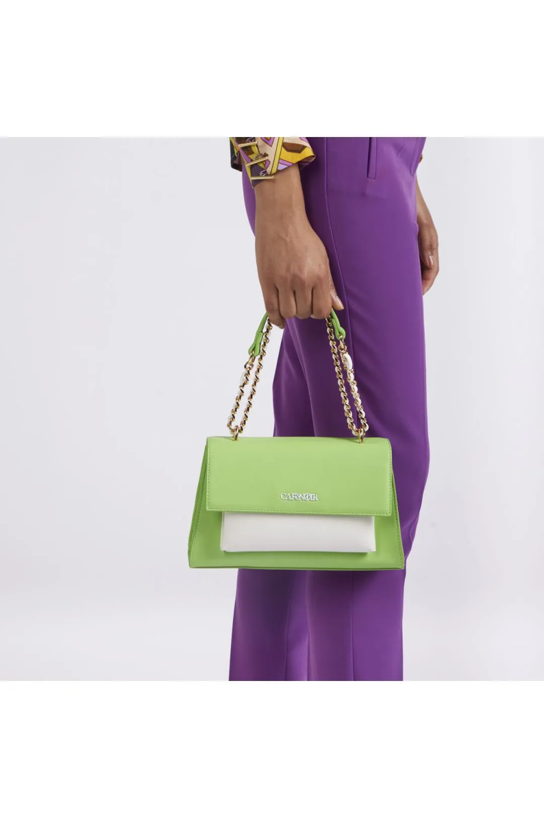 borsa a trapezio con tasca e pattina verde mela