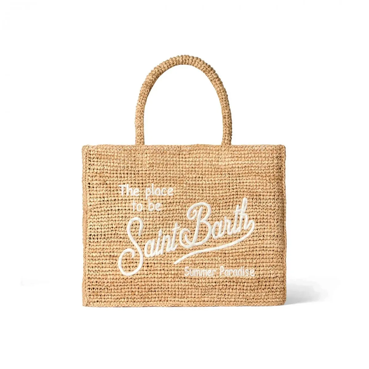 Borsa Vanity Raffia Con Ricamo Bianco