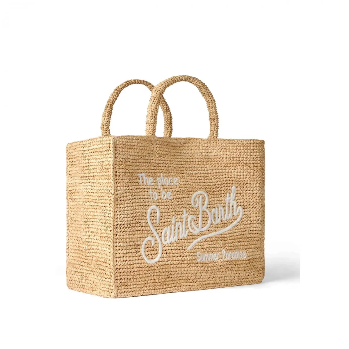 Borsa Vanity Raffia Con Ricamo Bianco