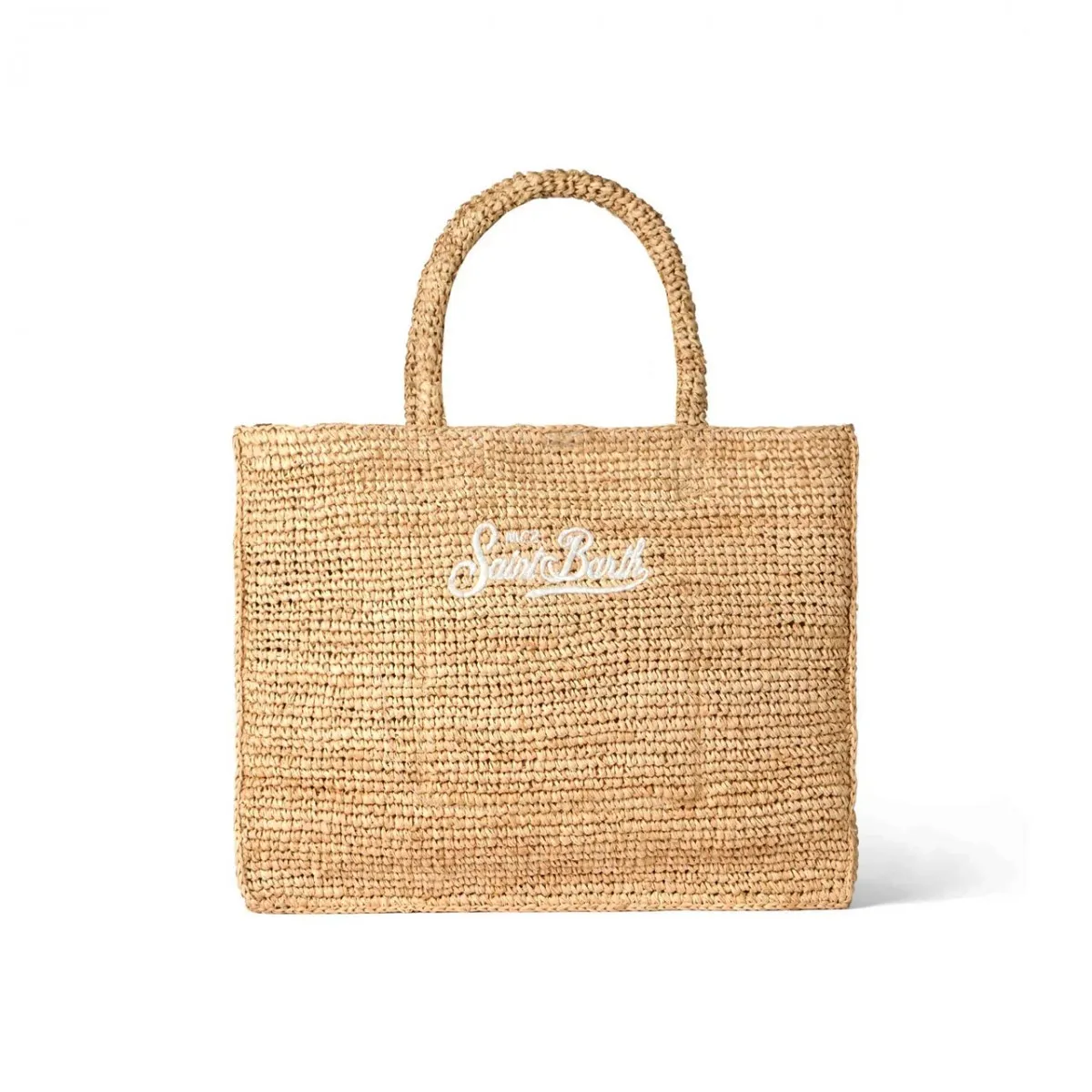 Borsa Vanity Raffia Con Ricamo Bianco