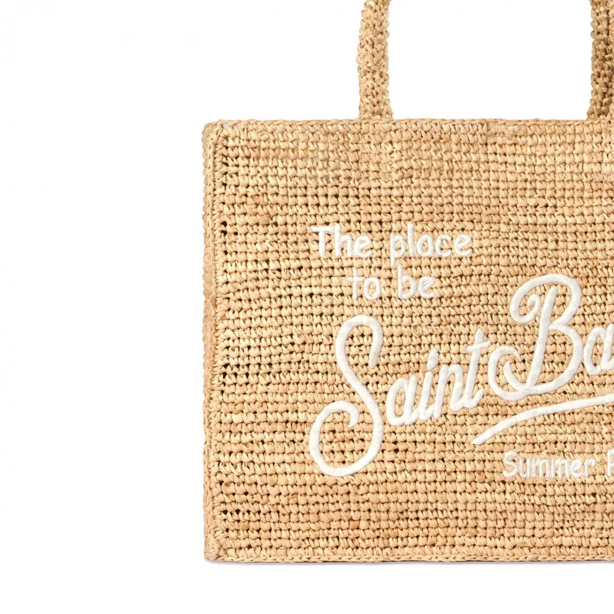 Borsa Vanity Raffia Con Ricamo Bianco
