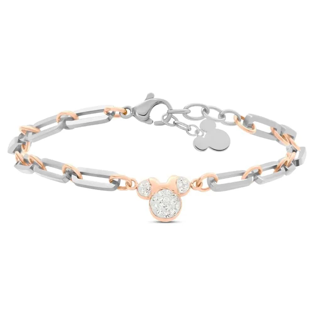 Bracciale Minnie Mickey Mouse & Friends Acciaio Bicolore Bianco / Rosa Cristallo Bianco 14 + 2 cm 1680792