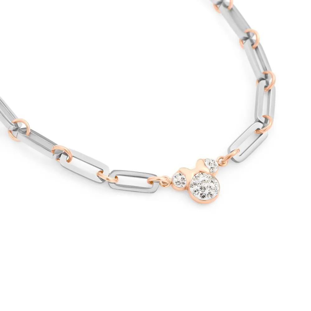 Bracciale Minnie Mickey Mouse & Friends Acciaio Bicolore Bianco / Rosa Cristallo Bianco 14 + 2 cm 1680792