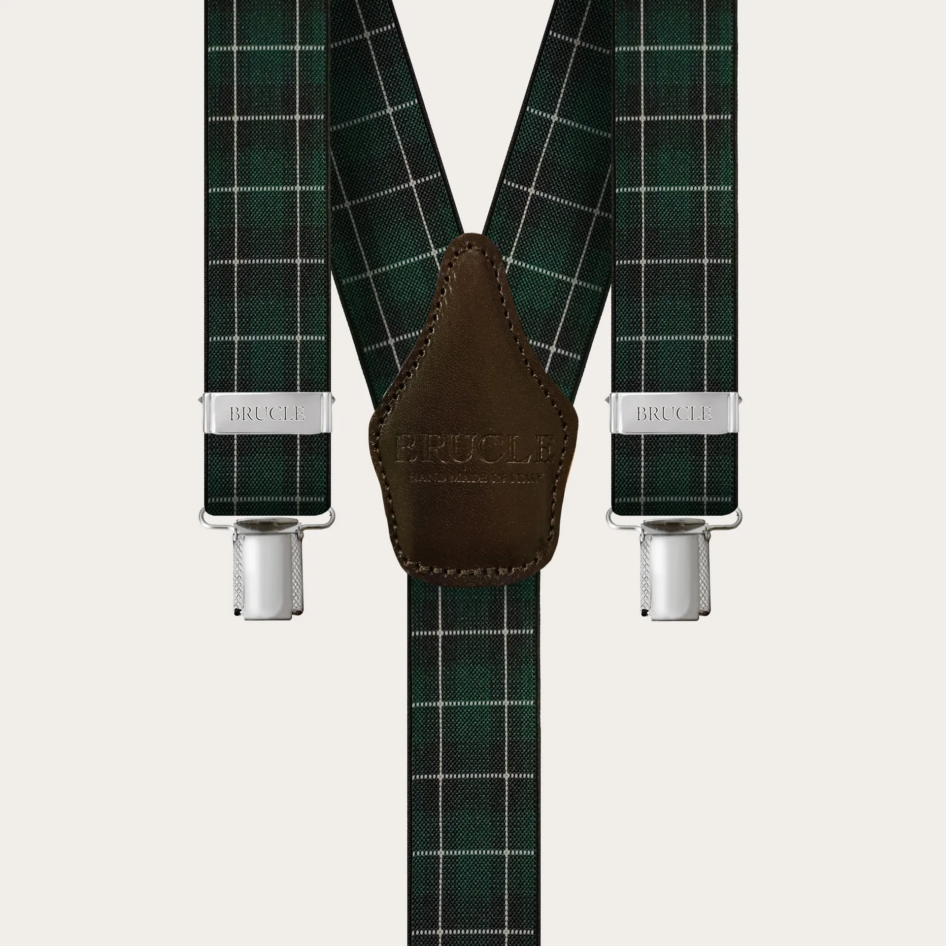 Bretelle unisex elastiche con motivo tartan verde