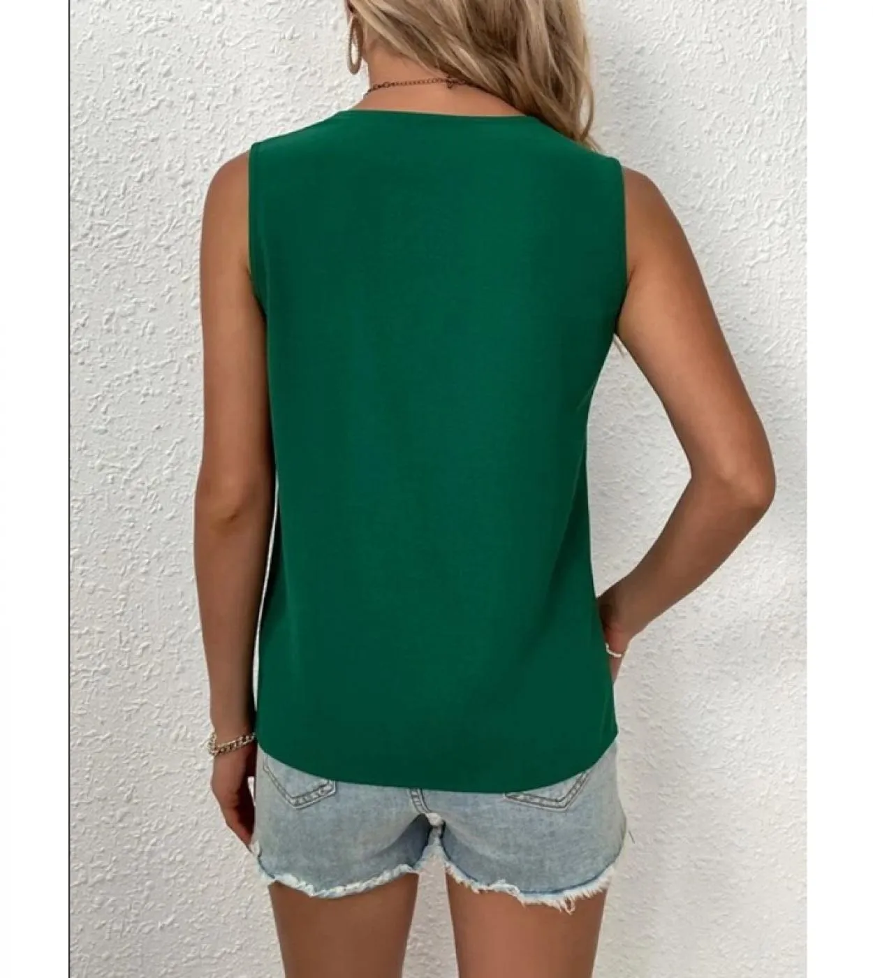 Camicetta di pizzo estivo senza maniche con scollo a V per donna 2023 Fashion Casual Top Solid Camicia elegante da donna Office