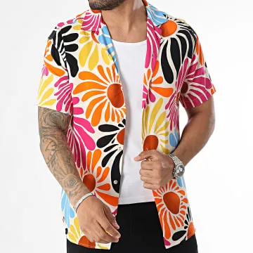 Camicia a maniche corte beige multi-floreale