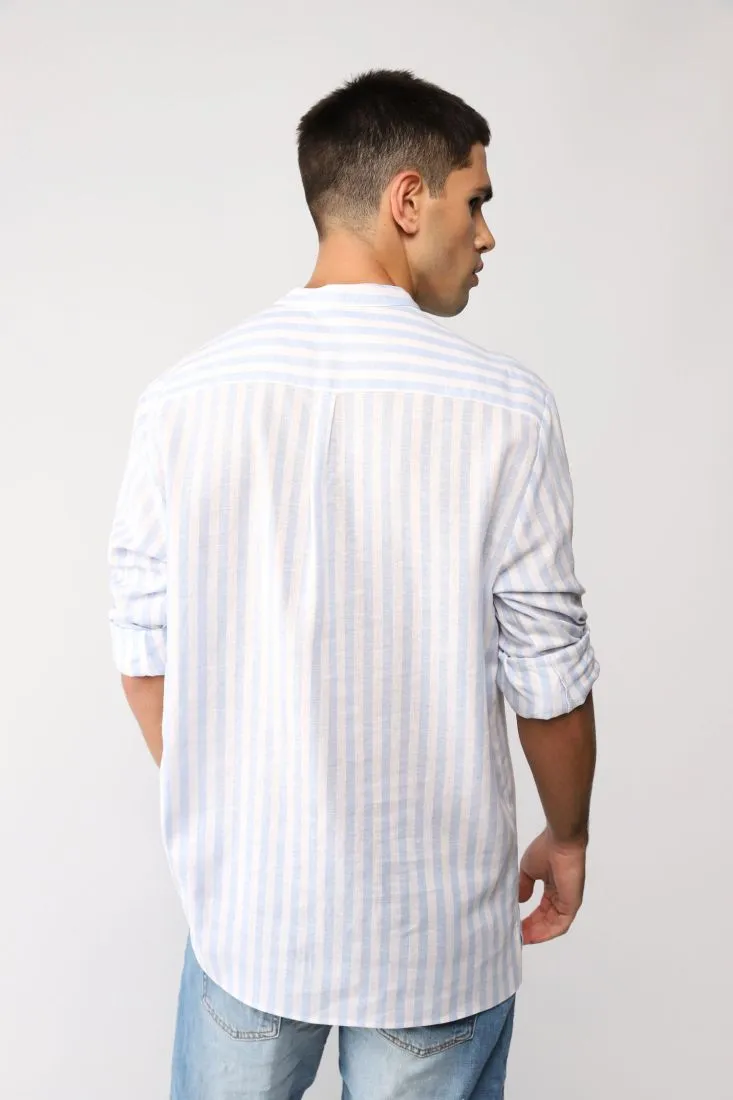 Camicia a righe con collo alla coreana e taschino applicato