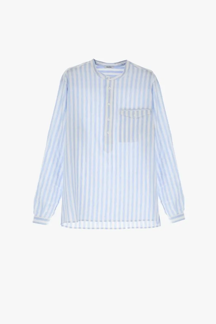 Camicia a righe con collo alla coreana e taschino applicato